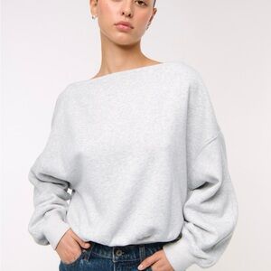 NWOT Abercrombie & Fitch Light Gray Off-the-Shoulder Sweater Sunday Slash Top